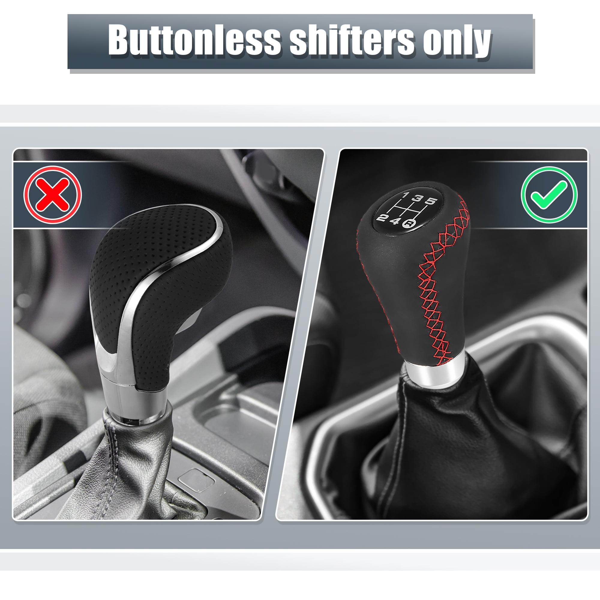 5 Speed Leather Stick Shift Knob Car Gear Shifting Shifter Lever Knobs Head  Fit for Most Manual Vehicle, Black Leather