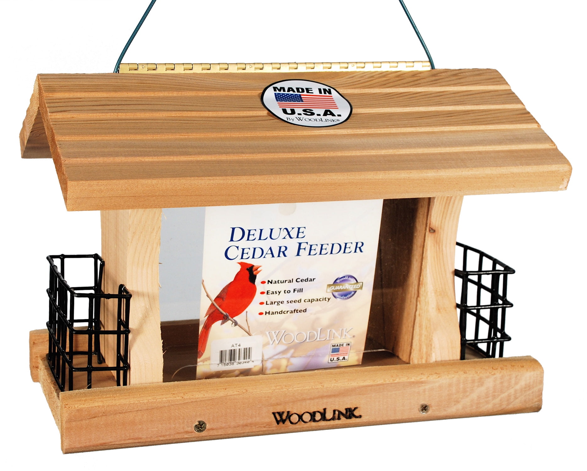 Woodlink Deluxe Wood Bird Feeder with Metal Suet Cages and Hinged Roof
