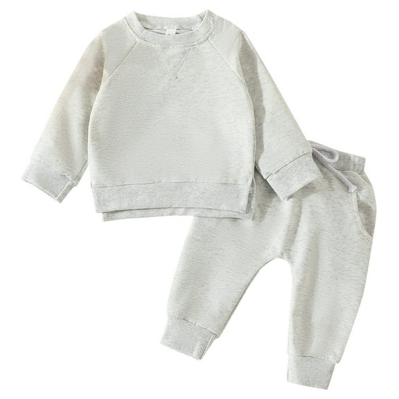 Caqnni Boy Clothes Baby Fall Winter Outfits 12-18 Months Clothes Outfit Long Sleeve T-Shirt Tee Tops Joggers Casual Pants 2Pcs Fall Winter Outfit Pajamas & Dailywear Set（Light Gray，12-18 Months）