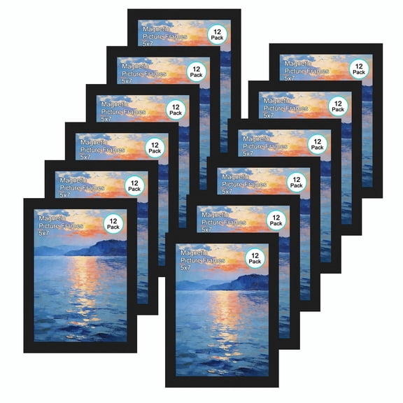 12 Packs 5x7 Magnetic Picture Frames with Adhesive Backing, Black Magnetic Photo Frame Set for Fridge Glass Door