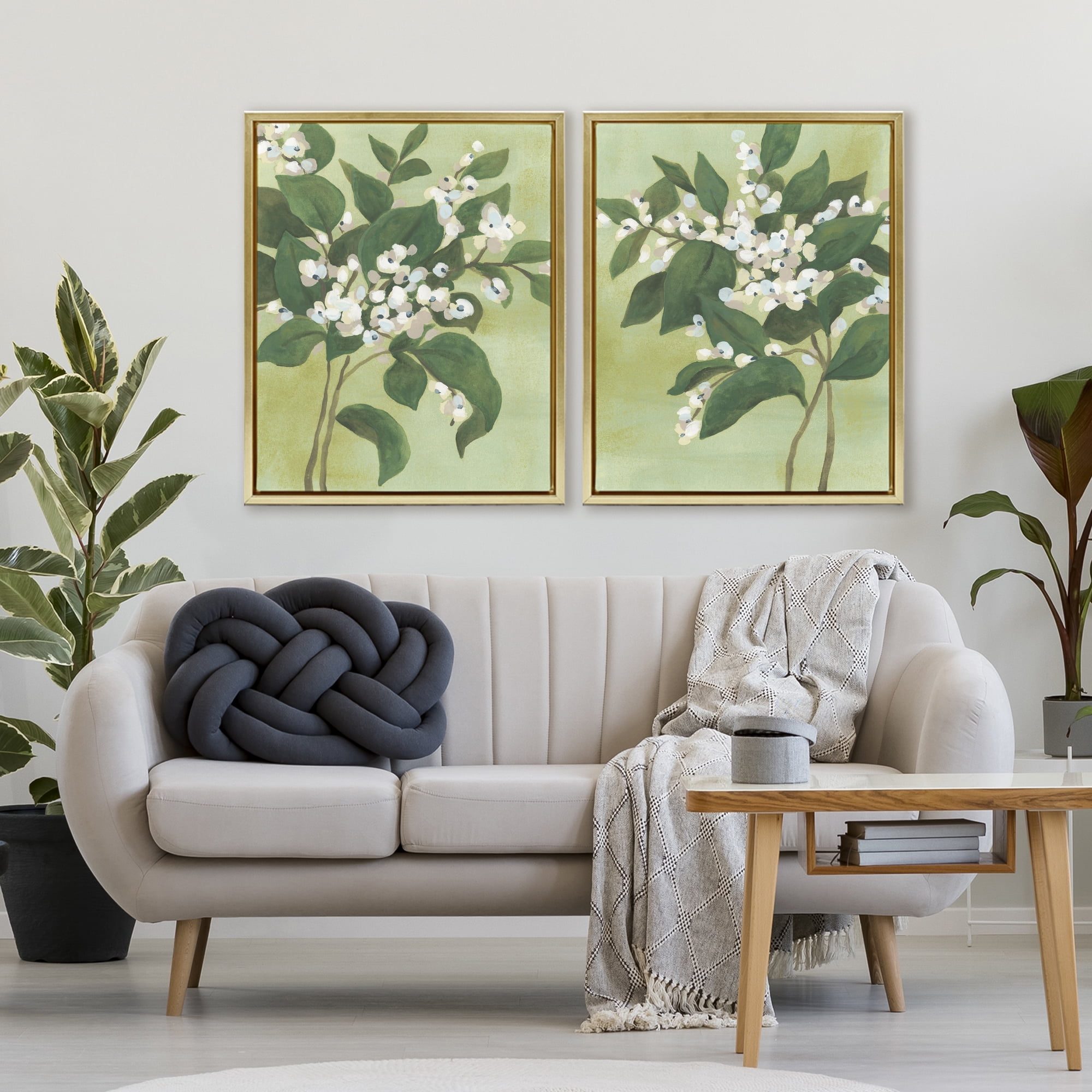Stupell Industries Verdant Herb Blossoms 2 Piece Gold Framed Floater Canvas Set, design by June Erica Vess