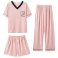 thumbnail image 2 of Pijama de tres piezas para mujer, pantalones cortos de verano de manga corta, pantalones finos de algodón, ropa de abrigo de talla grande, traje de ropa de casa para mujer, 2 of 2