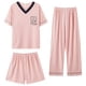 thumbnail image 2 of Pijama de tres piezas para mujer, pantalones cortos de verano de manga corta, pantalones finos de algodón, ropa de abrigo de talla grande, traje de ropa de casa para mujer, 2 of 2