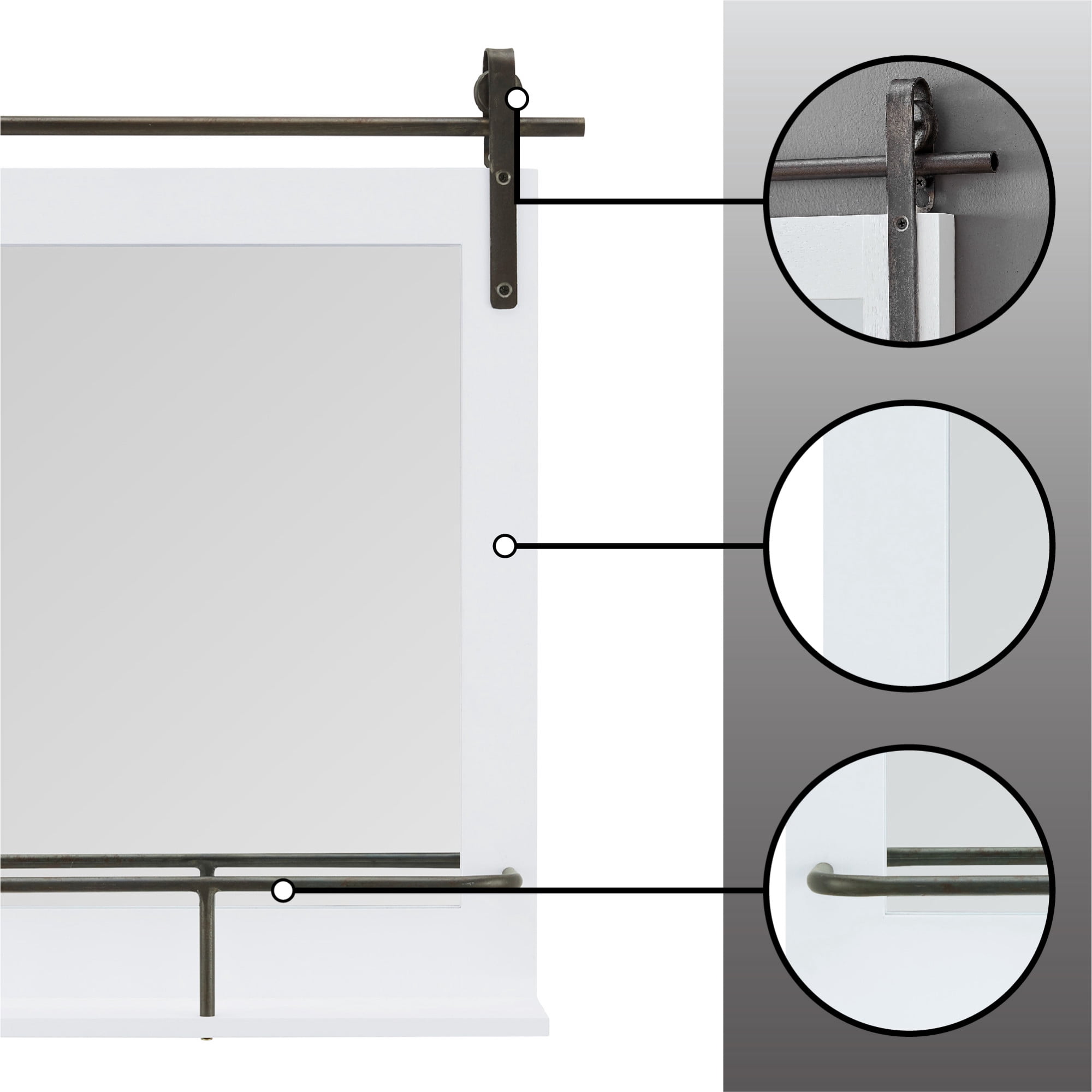 FirsTime & Co. White Ingram Barn Door Wall Mirror With Shelf, Farmhouse, Rectangular, 19.75 x 4.5 x 24.75 in