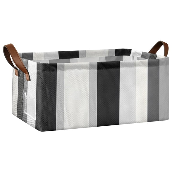 Black White and Gray Stripes Open Home Storage Bins Foldable Metal Frame Shelf Baskets 16.9x11.4x7.7in Water-Resistant