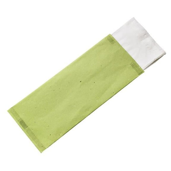 Packnwood 210CVPOCV 4.3 x 10 in. Cutlery Paper Bag with White Napkin, Green