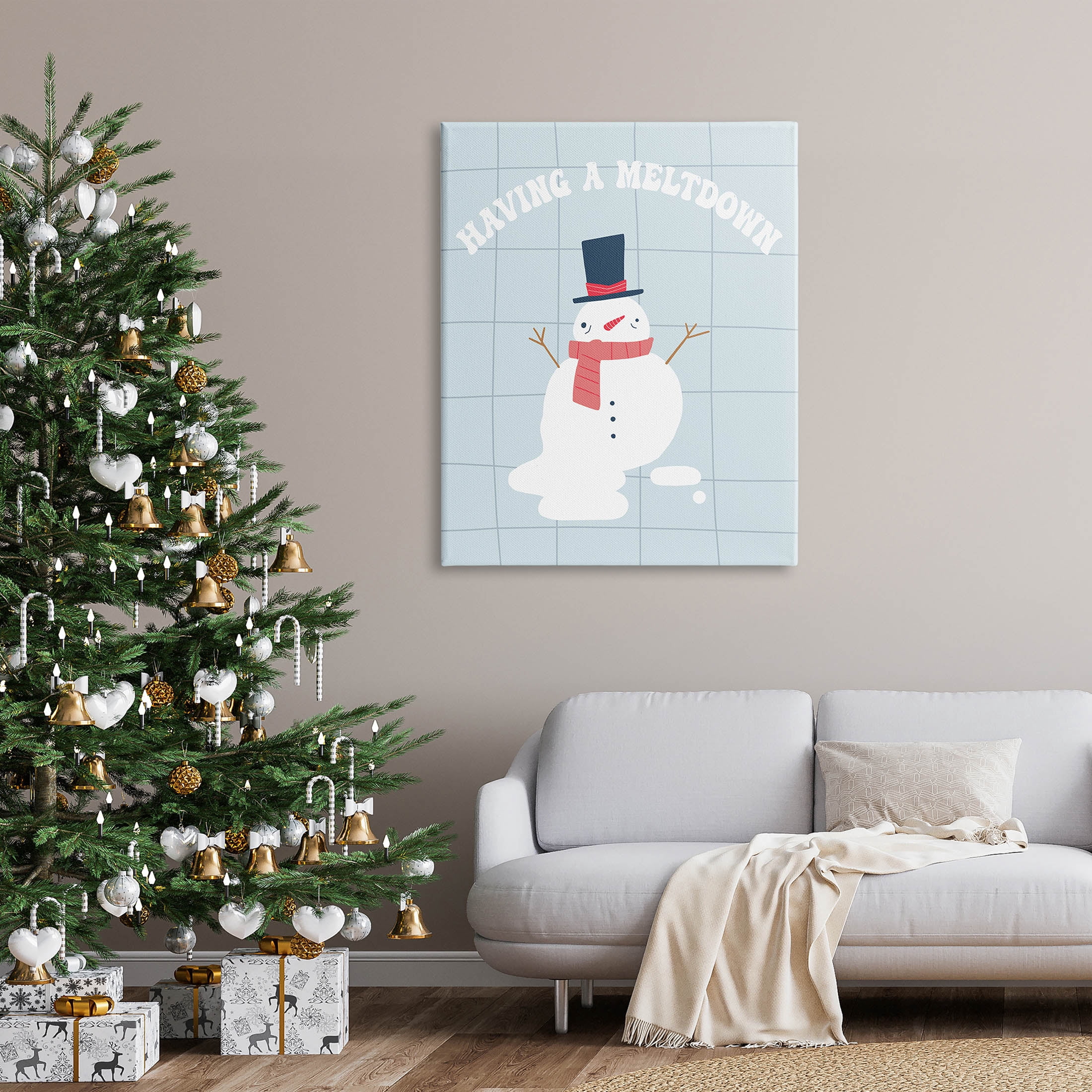 Having A Meltdown Funny Snowman Holiday Graphic Art Gallery Wrapped Canvas Print Wall Art