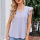 thumbnail image 5 of Camiseta transpirable de fibra de poliéster de manga corta con cuello con volantes ahuecado y cuello en V para mujer para primavera verano púrpura S, 5 of 8