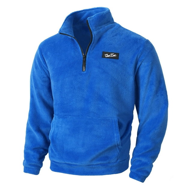 Men's Waffle Knit Stand Collar Quarter Button Pullover - Elbow & Collar Suede Patch Sweatshirt