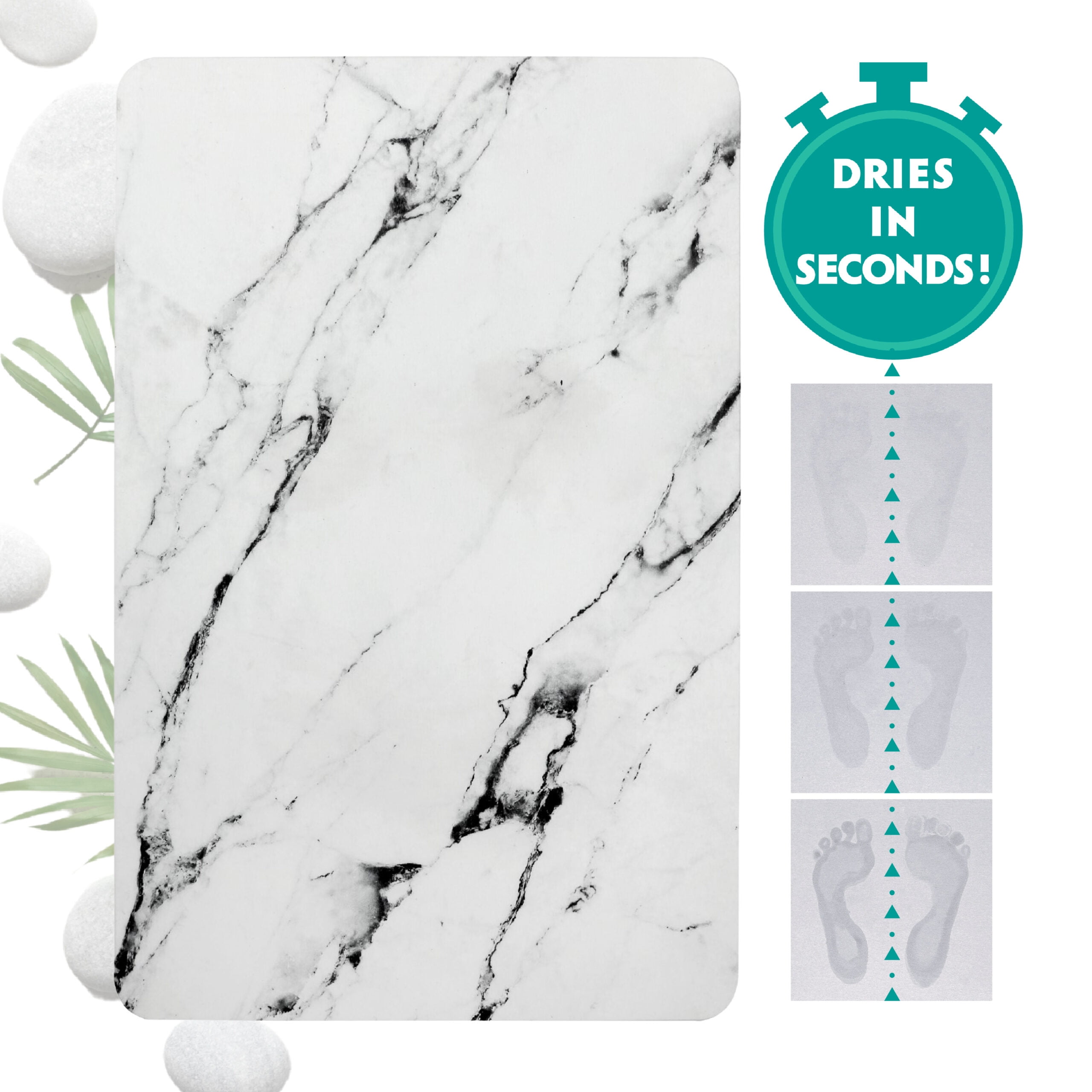 SlipX Solutions Quick-Dry Absorbent Non-Slip Bath Mat Made of Diatomaceous Earth (Eco-Friendly Stone Floor Mat, 18” x 14”) (Marble)