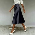 thumbnail image 4 of Nmnitkp Skirts for Women High Waist Satin A-Line Midi Skirt, Elegant Solid Silk-Like Flowy Skirt with Pockets, for Work, Wedding Guest & Daily WearBlack,XXL, 4 of 9