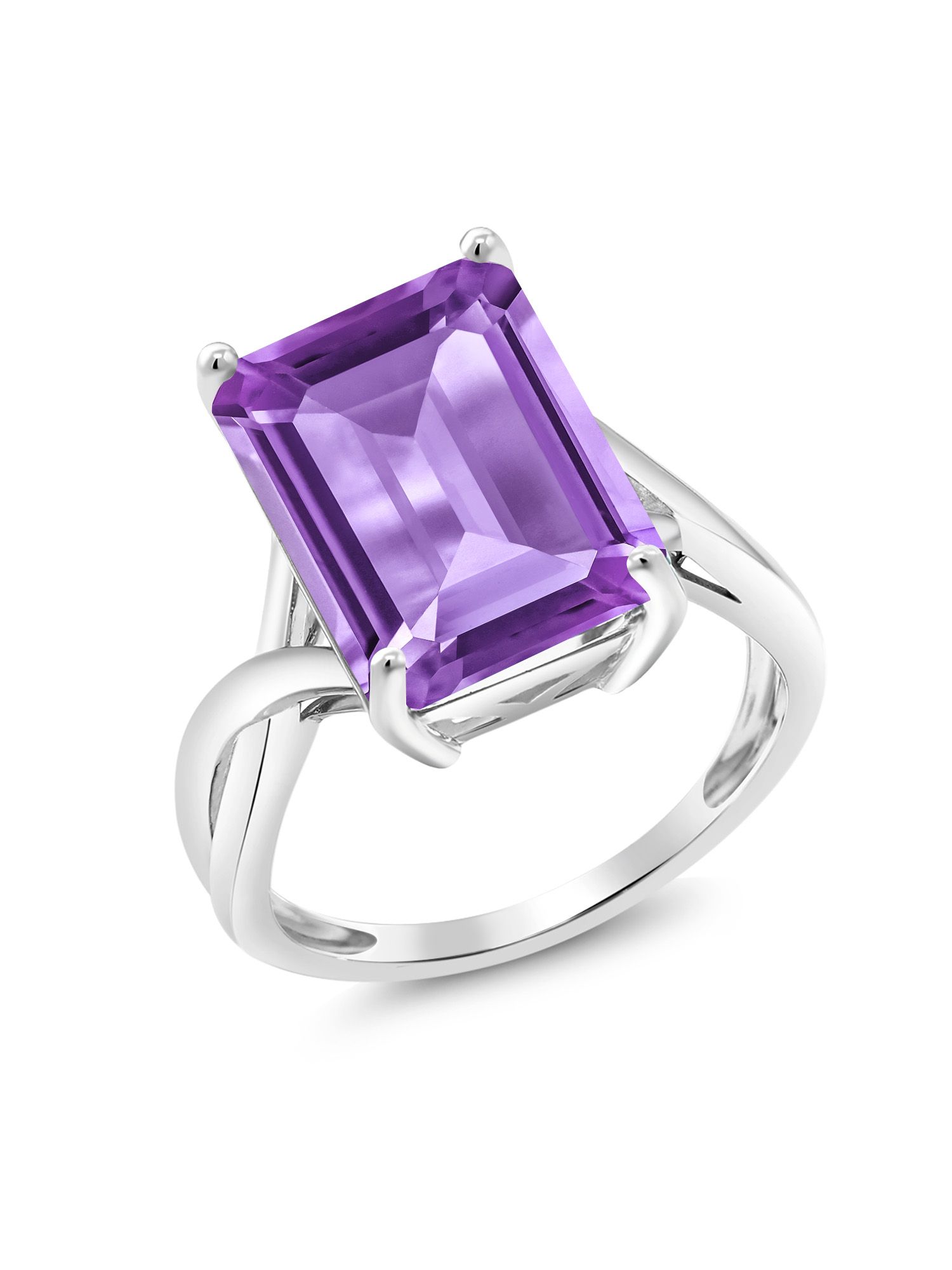 Gem Stone King 10K White Gold Ring Purple Amethyst Engagement Ring For