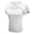 thumbnail image 3 of Tittly T Shirts for Women Going Out Tops Women's Cutout Tops Basic Long Sleeve Round Neck Slim Fit T Shirts Spring Tops for Women Tshirts Shirts White L, 3 of 4