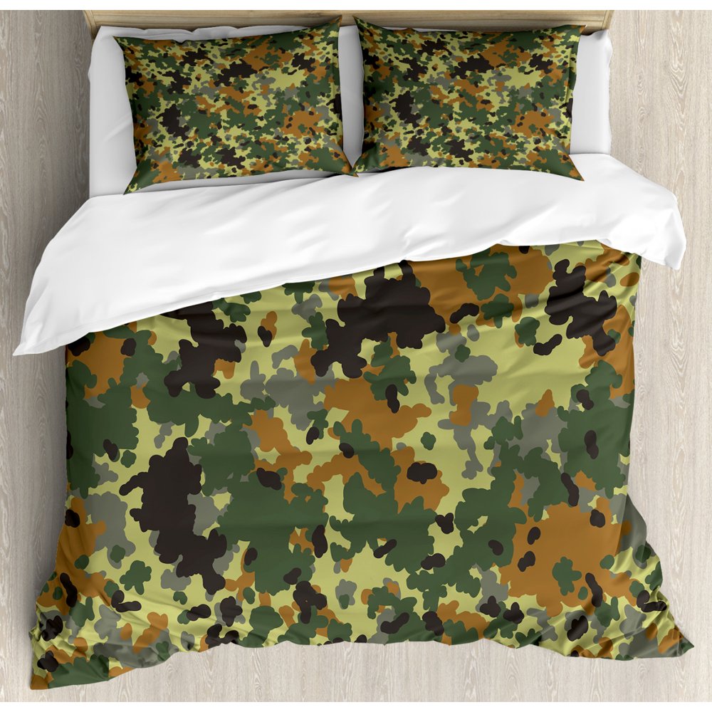 Camo Duvet Cover Set, Classical Germany Camouflage Pattern Forest Jungle Colors Design