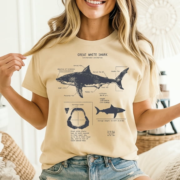 Unisex Great White Shark Anatomy Graphic T-Shirt, Sizes S-5XL, Tbun