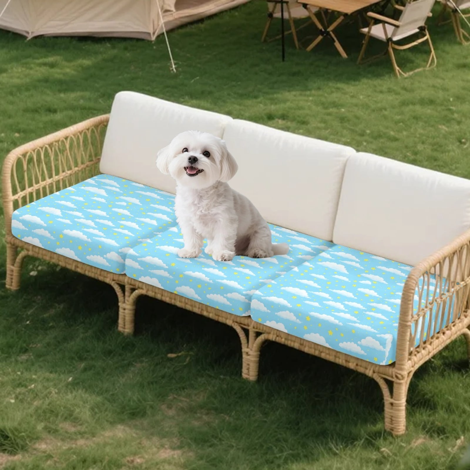 Xoenoiee Blue Cloud Star Print Stretch Couch Cushion Cover Plush Cushion Slipcover for Chair Loveseat Sofa Cushion Furniture Protector Seat Cushion Sofa Cover