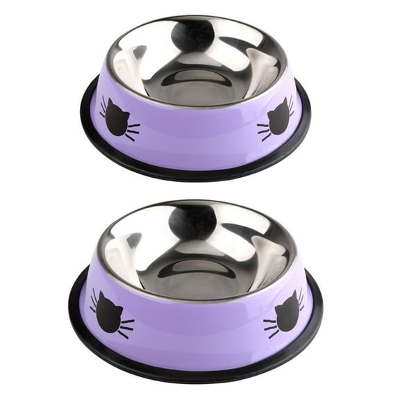 2Pcs Pet Dry or Wet Food Dish Feeder With Cute Pattern for Small Kitten Bowls