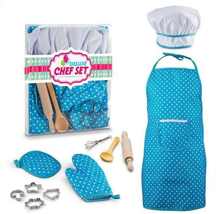 Gaoominy Kids Cooking and Baking Sets for 3-8 Year Old Kids Toys for Kids Age 3-8 Chef Set and Apron with Oven Mitt Pink
