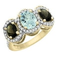 thumbnail image 1 of 10K Yellow Gold Natural Aquamarine & Smoky Topaz 3-Stone Ring Oval Diamond Accent, size 7, 1 of 2