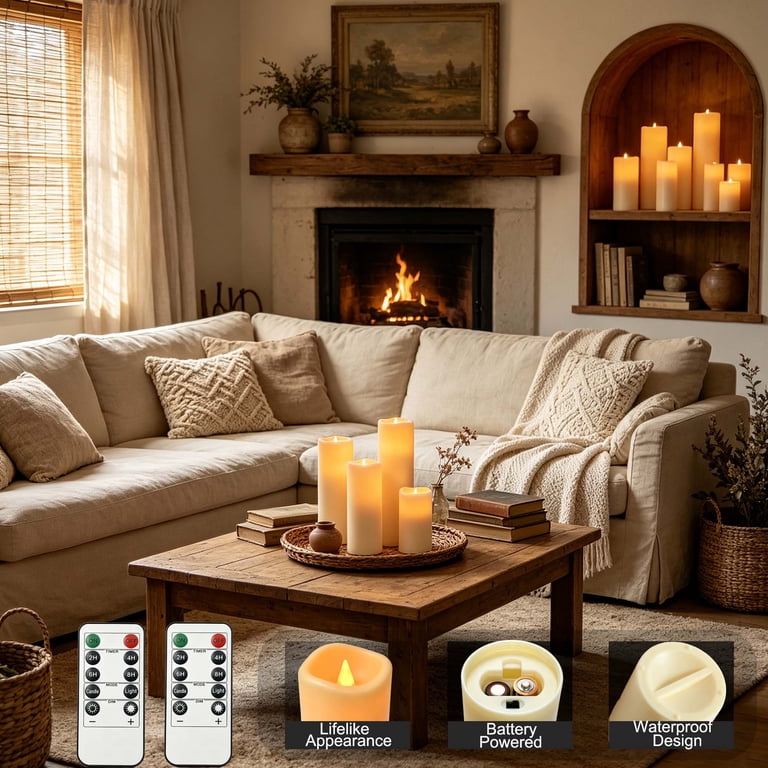 Hidawn 9-Pack Waterproof Flameless Pillar Candles, Ivory photo 4