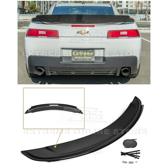 Replacement For 2014-2015 Chevrolet Camaro | EOS ZL1 Style Rear Trunk Lid Wing Spoiler With Aluminum Black Center WickerBill Insert ( ABS Plastic - Primer Black )