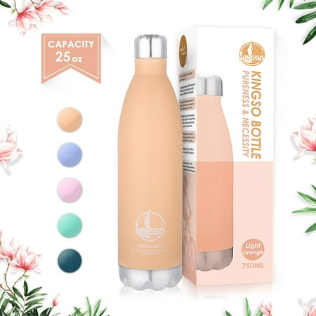 KINGSO 750ml Macaron Color Flask Double Wall Vacuum Insulated Stainless Steel Sports Water Bottle Leak & Sweat Proof Standard Mouth with BPA Free Screw Cap for Hot or Cold