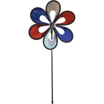 In the Breeze 2669 — 10 Inch Red, White, and Blue Mylar Windee Wheelz Spinner — Sparkly Outdoor Garden Décor