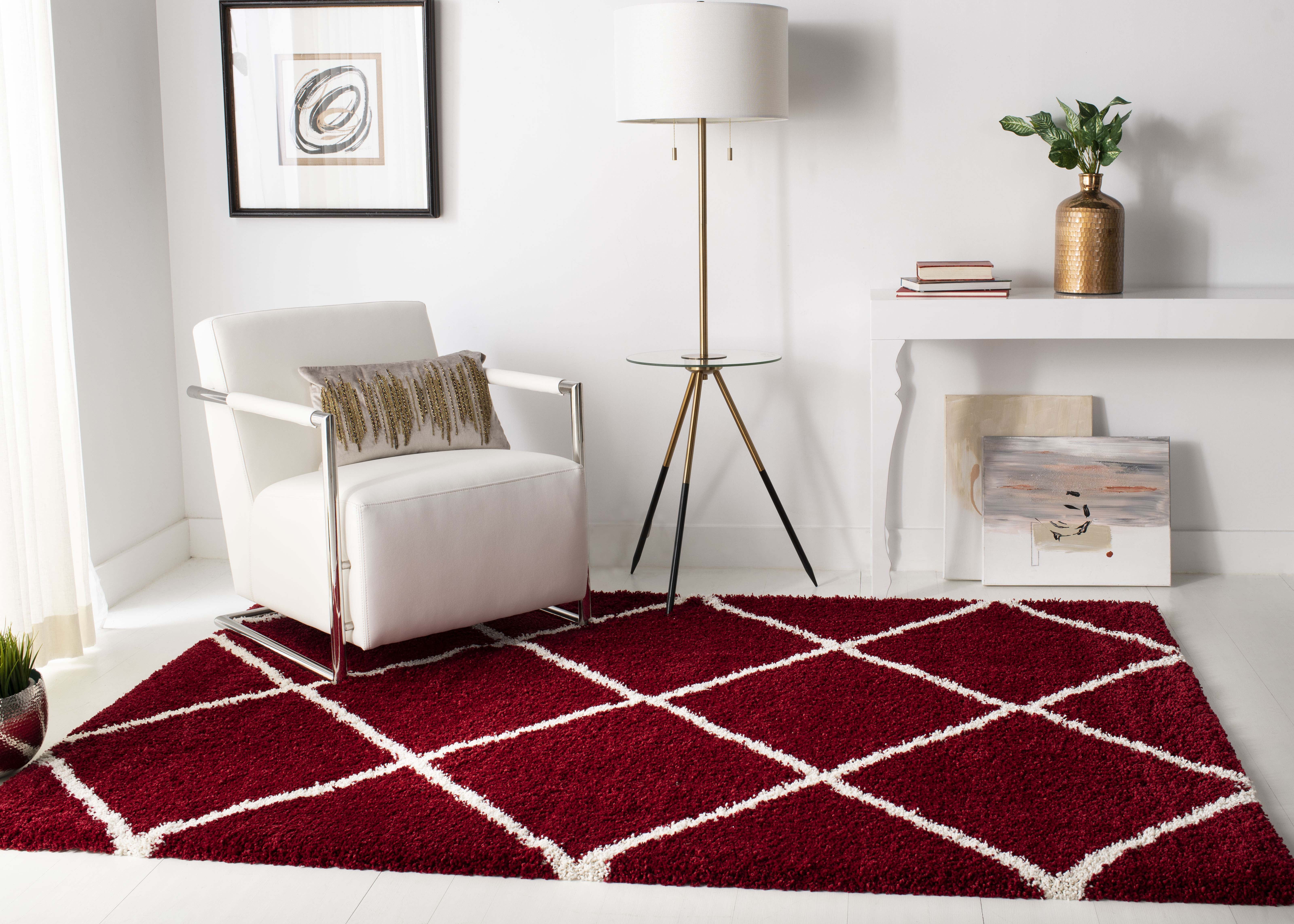 Safavieh Hudson Amias Geometric Shag Area Rug, Red/Ivory, 11' x 15'