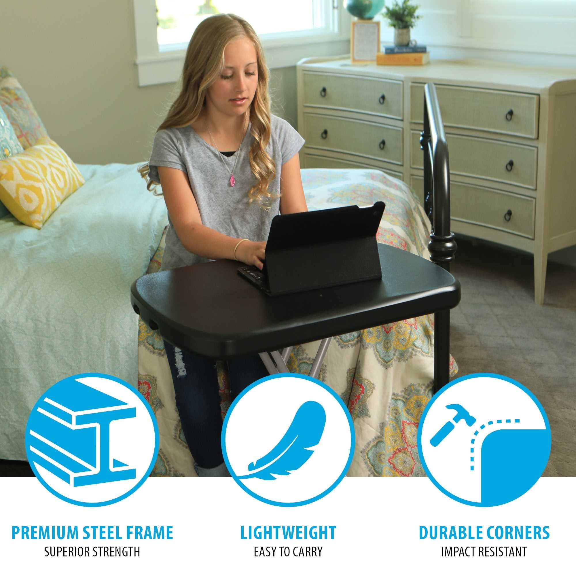 Lifetime Height Adj. 26 in. Laptop Table/TV Tray, Indoor/Outdoor Light Commercial Grade, Black