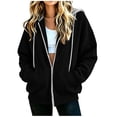 thumbnail image 3 of Horkkom Zip Up Hoodie Women Long Sleeve Drawstring Solid Color Sweatshirt Winter Comfy Casual Hooded Sweatshirt with Pockets, S-2XL, 3 of 9