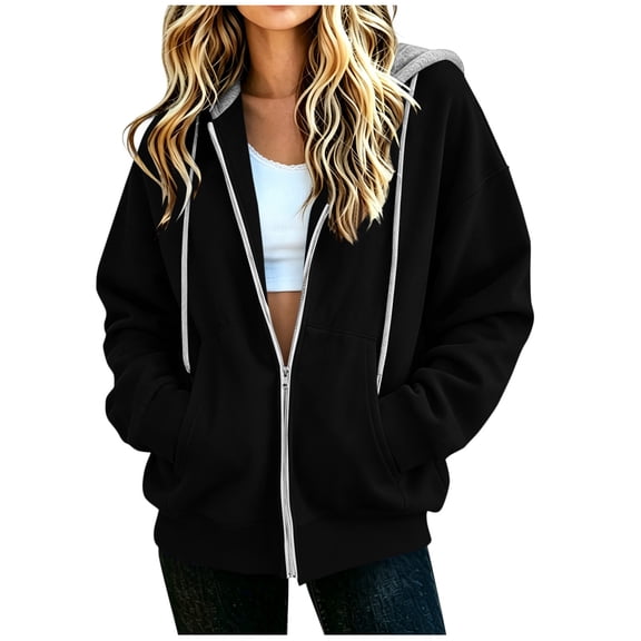 Hoodies for Women fall Casual Long Sleeve Sweatshirts 2026 Lightweight Comfort Soft Plus Size Jackets, #01_Black, L