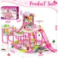thumbnail image 4 of UQN Dollhouse Kit for Girls Ages 3-8, 412PCS Pink Castle Toys with Slide, Track, Lights, DIY 3 Rooms 6 Balconies Furniture, Birthday Pretend Play Toys Gift for Girls Kids 4 5 6 7 8 Year Old, 4 of 7
