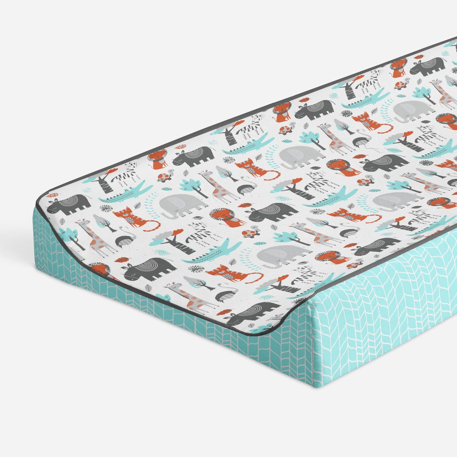 Bacati Safari Jungle Animals Aqua/Orange/Grey Quilted Changing Pad