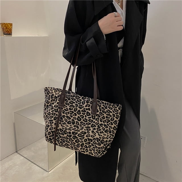 Bolso de hombro con estampado de leopardo retro para mujer Bolsos de compras grandes para mujer (marrón) Tmvgtek Para estrenar