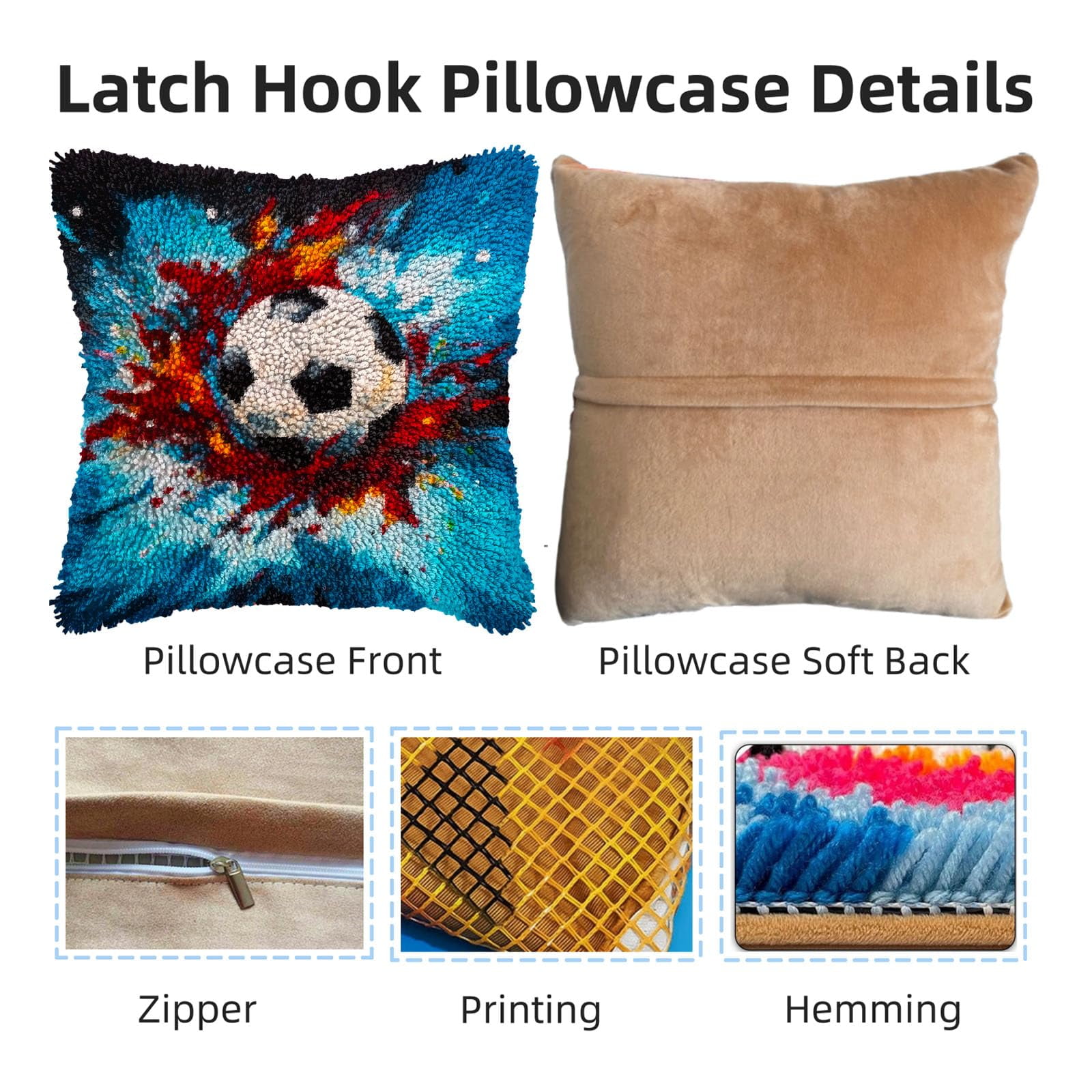 Graffiti Soccer Ball DIY Latch Hook Pillow Kits for Adults Printed Pillowcase Crochet Yarns Hooking Handmade Pillow Cover Cushion for Home Sofa Decoration 17x17inch(1)