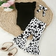 thumbnail image 6 of WOYY Girls Cow Print Flutter Sleeve Bodysuit Flared Pants Outfits Baby 2Pcs Set, Sizes 0-18 Months, 6 of 7