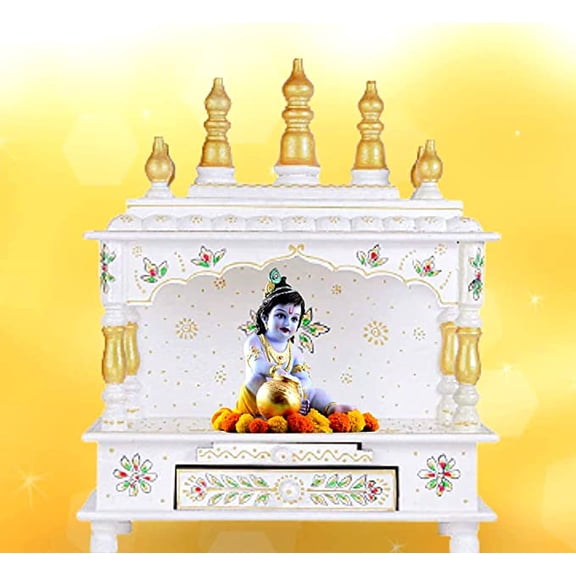 Home and Bazaar Rajasthani Ethnic Handcrafted Wooden Temple/Mandir/Pooja Ghar/Mandapam Size 15x8x18 Inch Outer and 13x7x7 Inch Inner (Length x Deep x High) KI-450