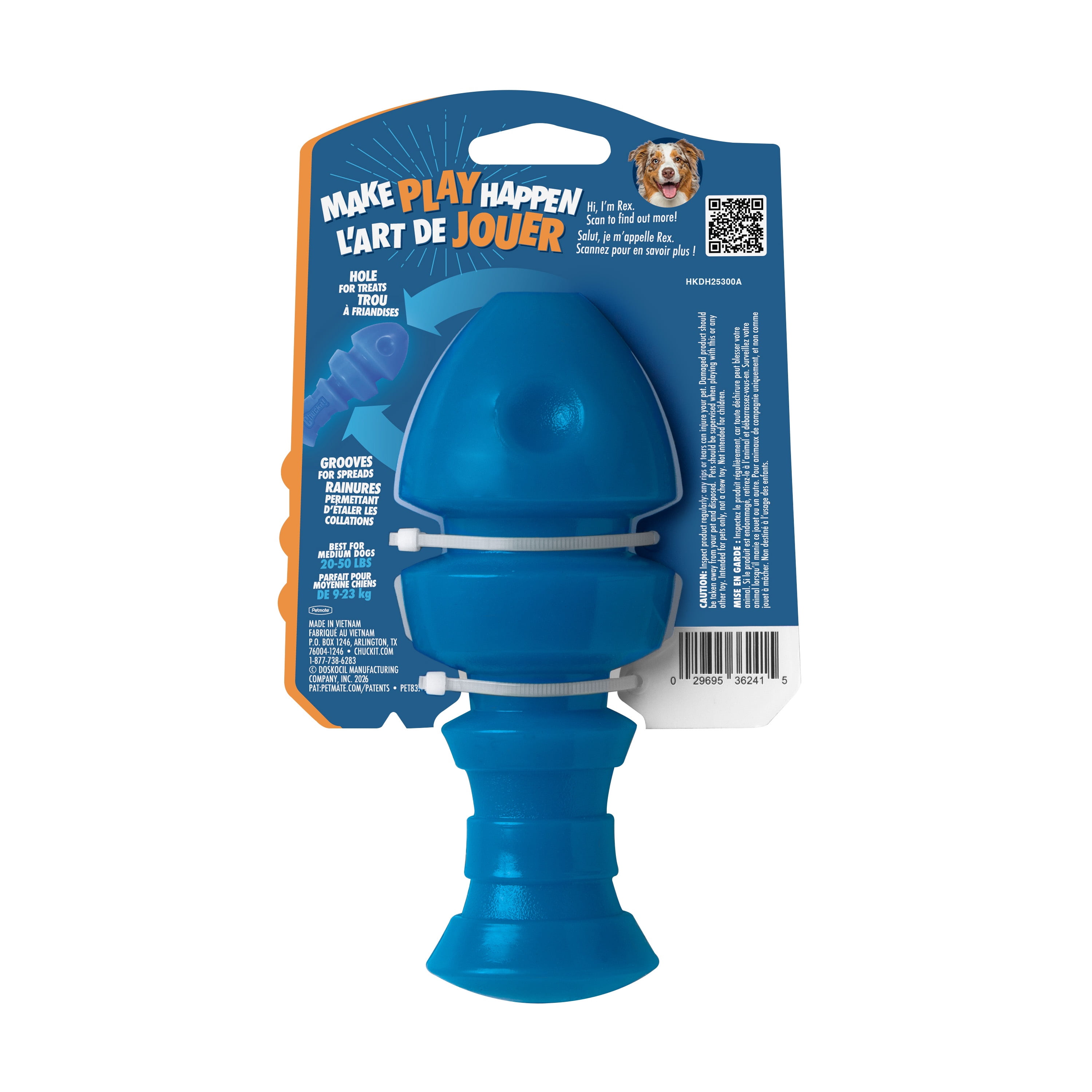 Chuckit! Bones Glow Treat Fish Puzzle Dog Toy, Large, Blue Glow – Salmon‑Scented Treat & Chew Toy for Dogs 60–100 lb, Pack of 1