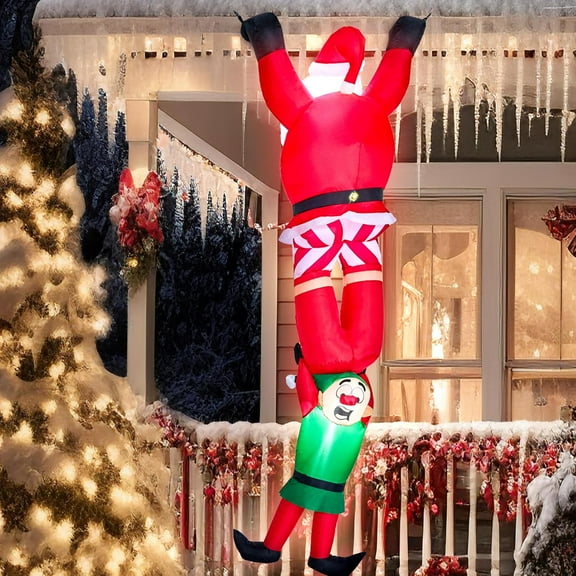 8 FT Hanging Christmas Inflatables Decoration, Christmas Inflatable Climbing Santa with Falling Elf, Blow Up Santa with Build-in LEDs for Xmas Party Outdoor Yard Garden Lawn Decor
