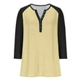 thumbnail image 4 of ABATAB Color Block 3/4 Length Sleeve Tops for Women Trendy Henley V-Neck Henley Tunic Blouses Loose Fit Summer Fall Basic Shirts(Large,Yellow), 4 of 7