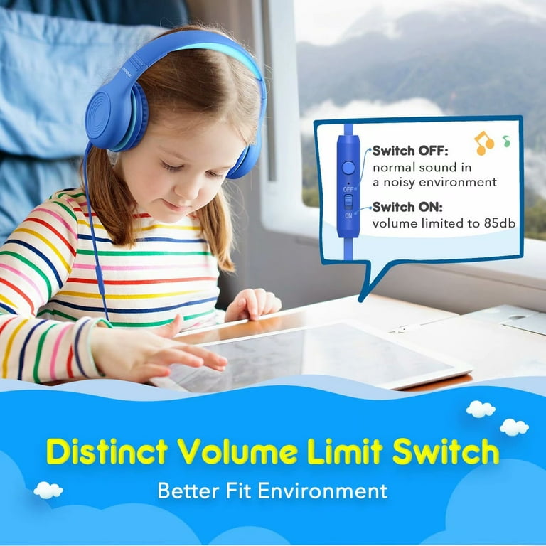 Mpow CH6 Kids Teens Wired School Headphones Safe Volume Sharing Function Foldable Headset with Mic Blue Walmart
