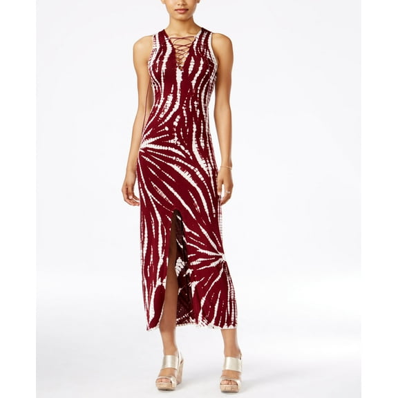 Material Girl Juniors Printed Lace Up Maxi Dress Zinfandel S