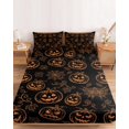 thumbnail image 2 of Twin Sze Fitted Sheet Set - Orange Pumpkins Halloween 2 Piece Bedding Sets 16" Deep Pocket Fitted Sheet with 1 Pillowcase, Autumn Botanical Black Brushed Microfiber Hotel Luxury Bed Sheets, 2 of 9