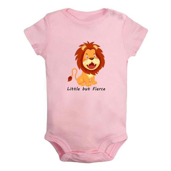 iDzn Little But Fierce Funny Rompers For Babies, Newborn Baby Unisex Bodysuits, Infant Cute Lion Jumpsuits, Toddler 0-12 Months Kids One-Piece Oufits (Pink, 0-6 Months)