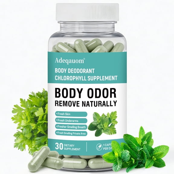 Adeqauom Chlorophyll & Parsley Supplement,Vegan & Organic Deodorant That Works from The Inside Out ,30 Vegan Capsules