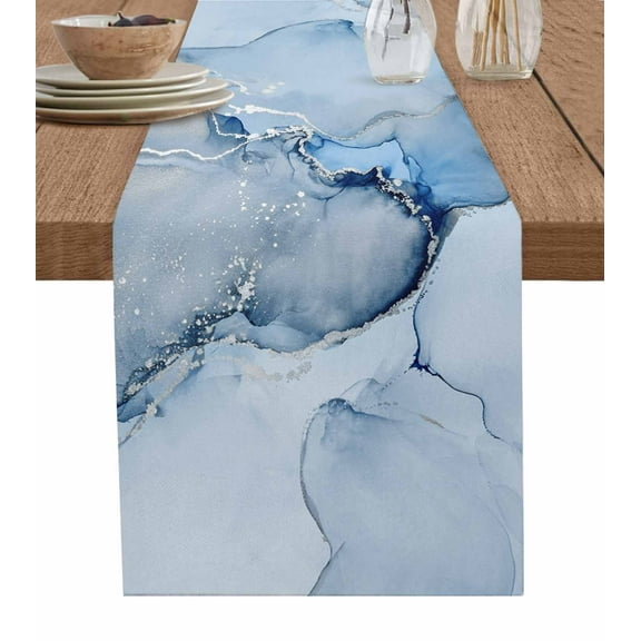 Blue Marble Table Runner Modern Ombre Abstract Fluid Aesthetic Tablerunners 13 x 36 Inch, Table Decorations Tabletop Scarf for Summer Gathering Holiday Farmhouse Kitchen Dining Decor