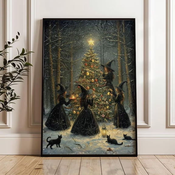 Witchy Xmas Tree Wall Art Poster Size 24''x36''-Gategoo