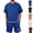 Blue, variant on HAJWOH Men Two Piece Outfits Sets Waffle Knit Crew Neck Short Sleeve Shirts Elastic Waist Bermuda Shorts Set Tracksuit