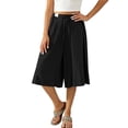 thumbnail image 3 of cocolona Womens Casual Loose High Waist Linen Pants Elastic Waist Straight Wide Leg Cropped Lounge Pants with Pockets, 3 of 5