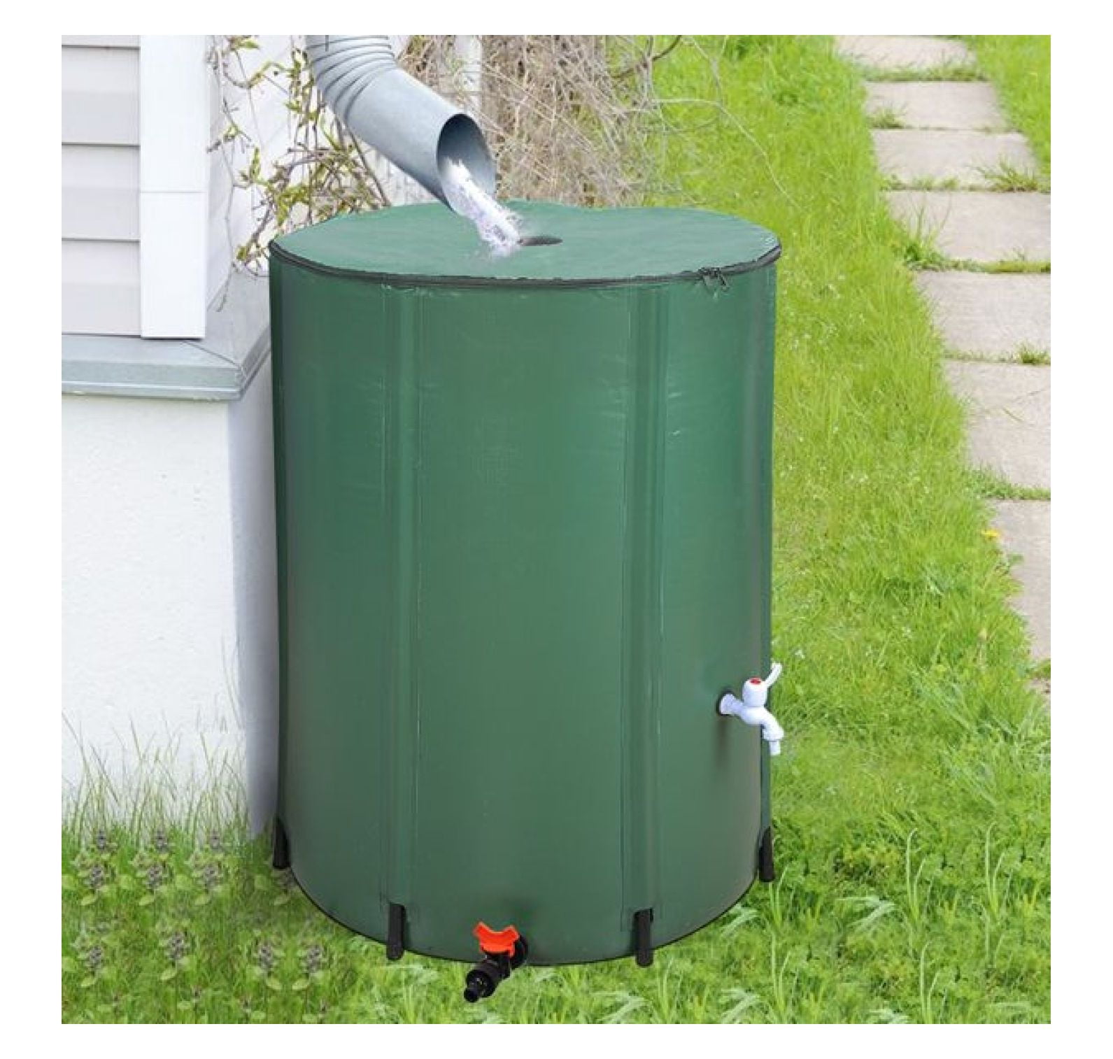 132 Gallon Rain Barrel Folding Water Collector - Green - Portable Rainwater Tank for Garden, Lawn, Plants - with Mesh Cover & Spigot